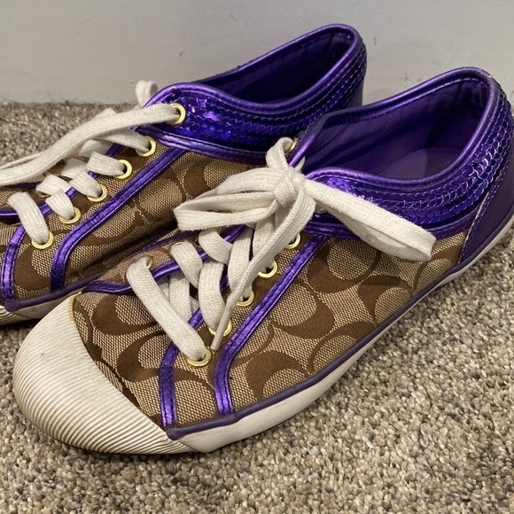 Coach Purple, Brown, and White Sneaker Tennis Shoes - Size 8 EUC - Picture 7 of 11